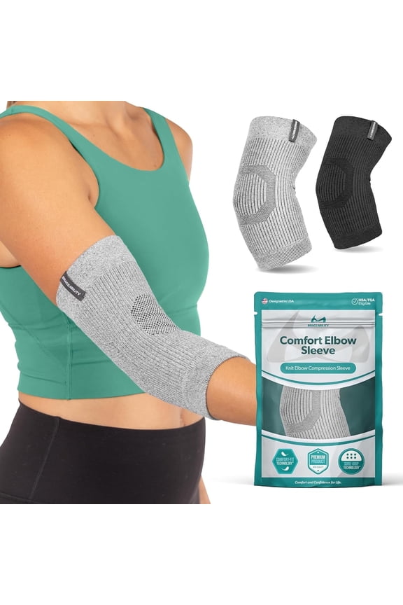 Elbow Compression Sleeve for Tendonitis and Arthritis, Gray, Medium
