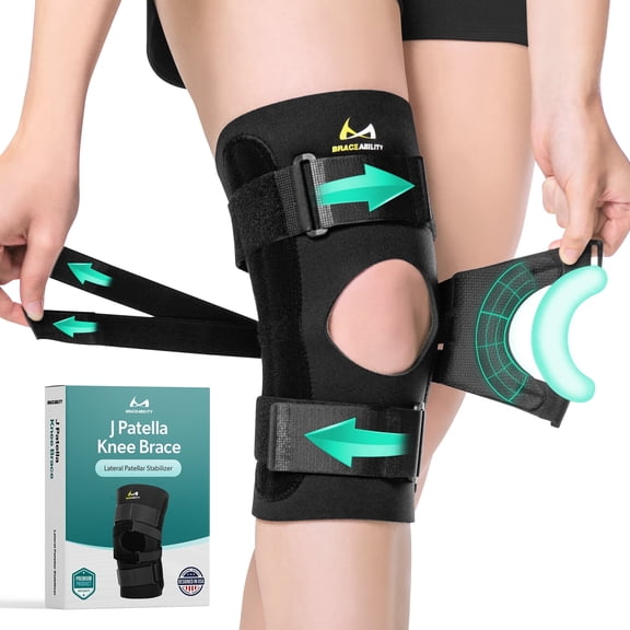 BraceAbility J Patella Knee Brace with Side Stabilizers for Meniscus Tear Support and Patellar Tracking, 2XL, Black