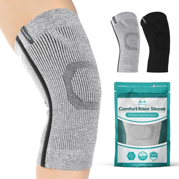 BraceAbility Knee Compression Sleeve - Lightweight Knit Support for Arthritis Pain, Meniscus Injuries, Swelling & Sports Recovery (XL/2XL, Gray)