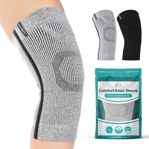 BraceAbility Knee Compression Sleeve with Lightweight Knit Support for Joint Pain and Arthritis, XL/2XL, Gray