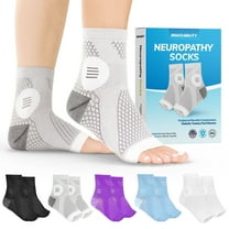 BraceAbility Neuropathy Socks - Open-Toe Compression Foot Sleeves for Diabetic Nerve Pain, Plantar Fasciitis, Swelling, Circulation Support (1 Pair, L, Gray)