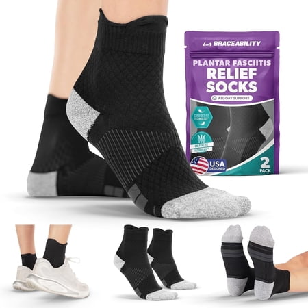 BraceAbility Plantar Fasciitis Compression Socks, Closed Toe, Heel and Arch Support, 1 Pair, Medium