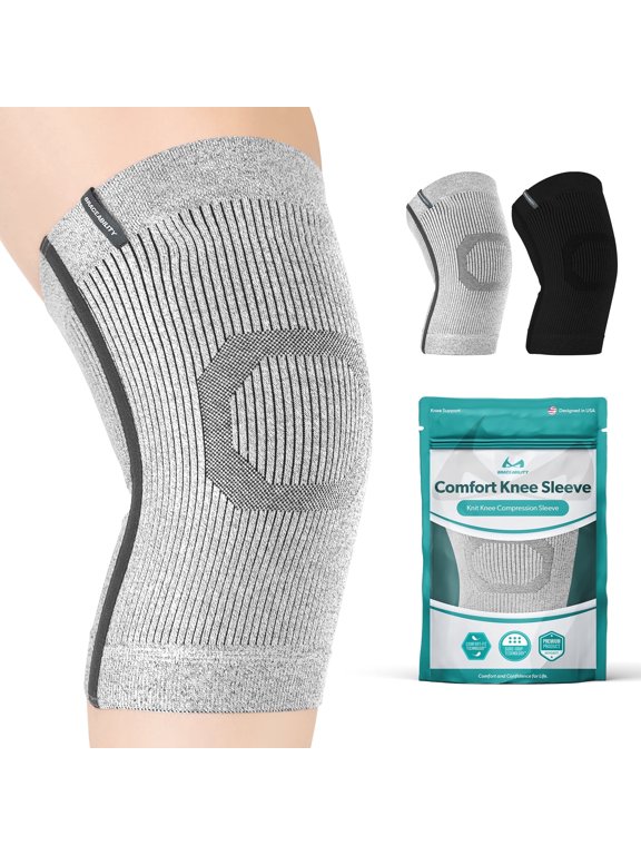 Plus Size Knee Compression Sleeve with Lightweight Knit Support for Joint Pain and Arthritis, 5XL/6XL, Gray