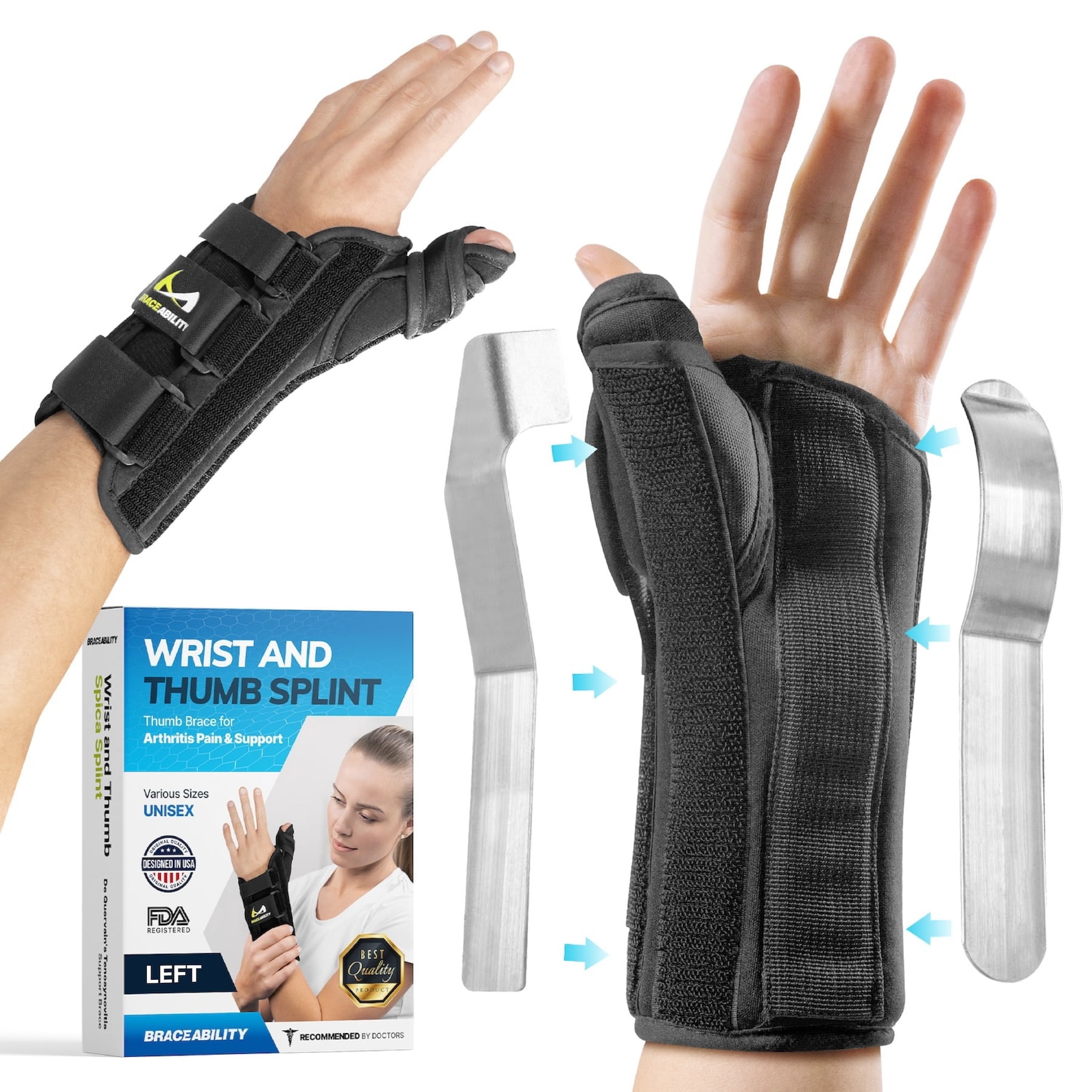 BraceAbility Thumb Spica Splint for De Quervains Tenosynovitis, Wrist ...
