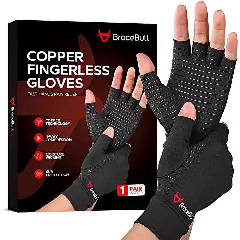 BraceBull Arthritis Gloves (1 Pair), Copper Infused Fingerless