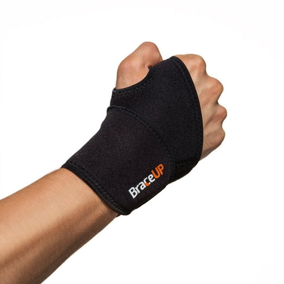 BraceUP Adjustable Wrist Wrap – Compression Support for Workouts and Carpal Tunnel Relief (Black)