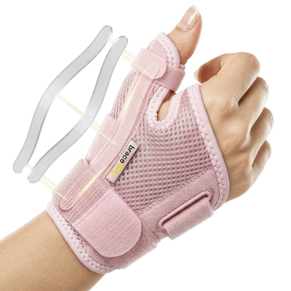 BraceUP Thumb Spica Brace with Dual Splints and Wrist Support, Left or Right Hand Pink