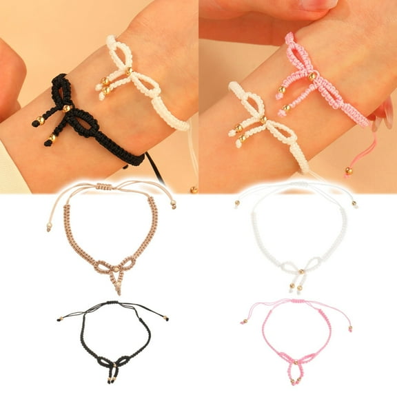 Bracelet 1Pc Sweet and Gold Bead Bow Woven Bracelet for Women's Fashion Bracelets Sweet and Versatile Bracelet Diy Knitting Diy