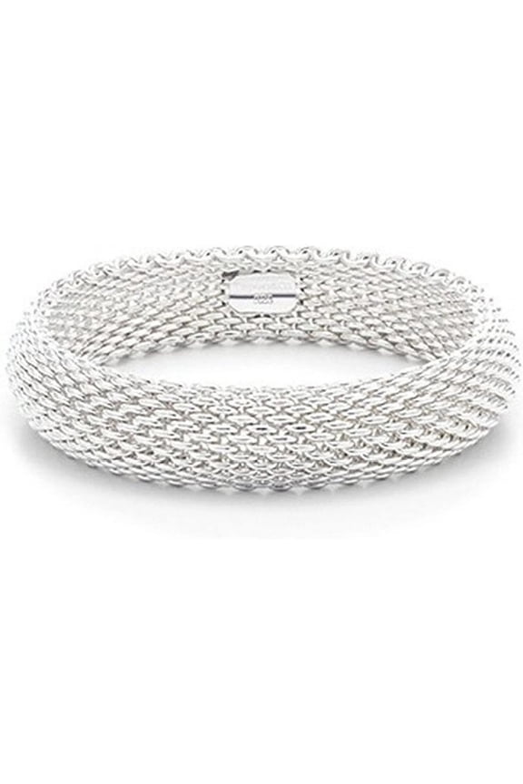 Bracelet 925 Sterling Silver Plated Jewelry Sideway Big Flat Link Chain Mesh Bangle Bracelet for Women