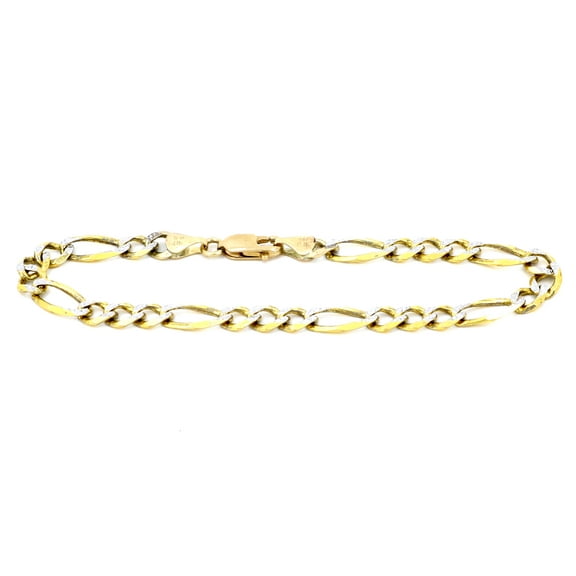 Bracelet/ Anklet Real 10K Two Tone Yellow- White Gold Hollow Figaro Men/Women 2.5mm, 7" to 10"