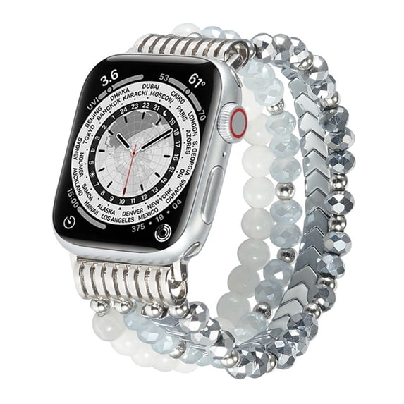 Bracelet Band Beaded Compatible with Apple Watch 38/40/41/42mm(S10) Women Girls, Fashion Elastic Stretch Strap Bands for iWatch Series Ultra/SE/10/9/8/7/6/5/4/3/2/1 Replacement Strap, Silver