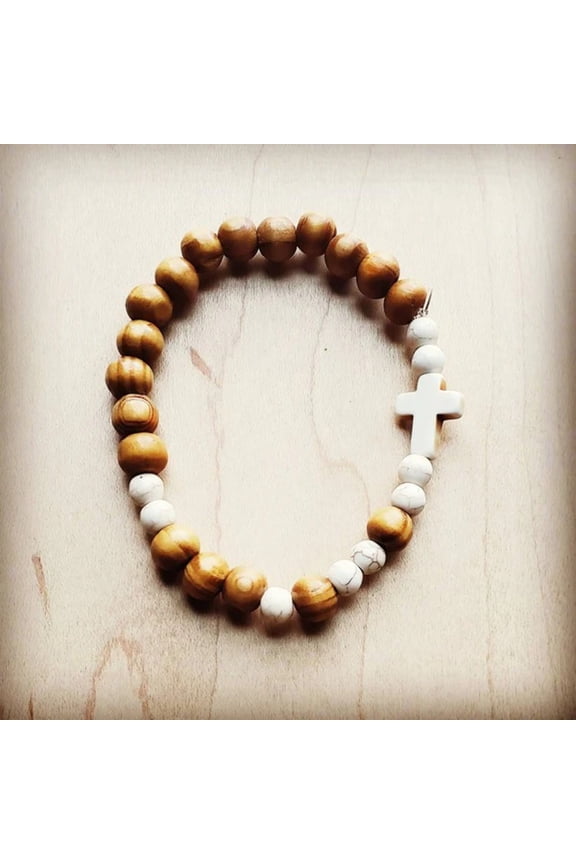 Bracelet Bar-Wood White Turquoise Beads