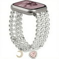 thumbnail image 1 of Bracelet Beaded Bands for Women Compatible with Apple Watch 38/40/41/42mm(Series 10), Fashion Boho Elastic Stretch Crystal Strap for iWatch Series 10/9/8/7/6/5/4/3/2/1/SE/Ultra, White, 1 of 4