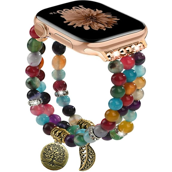 Bracelet Beaded Bands for Women Compatible with Apple Watch 42(Series 1/2/3)/44/45/46/49mm, Fashion Boho Elastic Stretch Crystal Strap for iWatch Series 10/9/8/7/6/5/4/3/2/1/SE/Ultra, Colorful