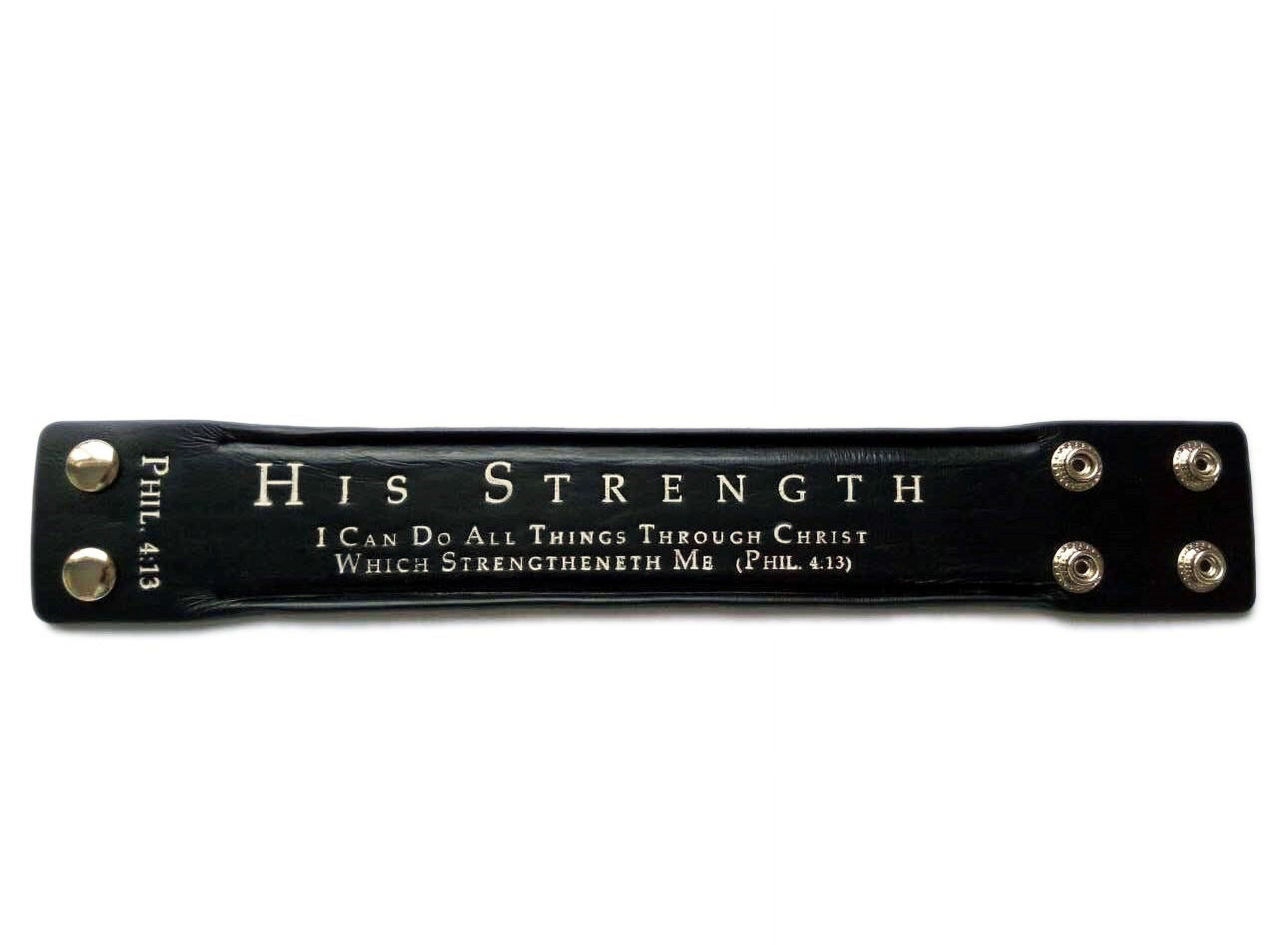 SPIRIT AND TRUTH JEWELRY Bracelet-Black Leather-Christ My Strength (Mens) (9")