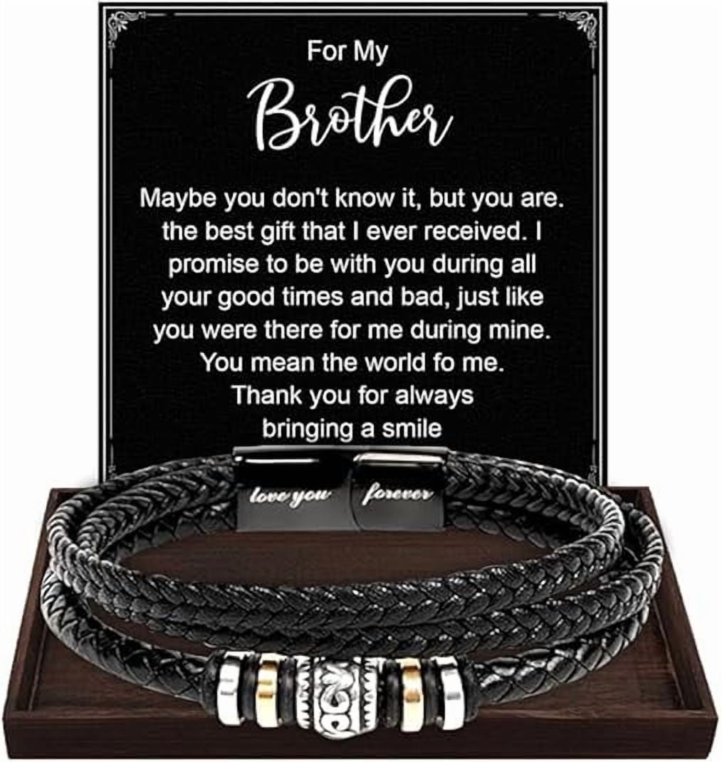Bracelet for Brother With Message Card and Gift Box, Jewelry for Man, Braided Leather Bracelet for Brother from Sister, To My Brother Bracelet Gift, Christmas Gift for Men