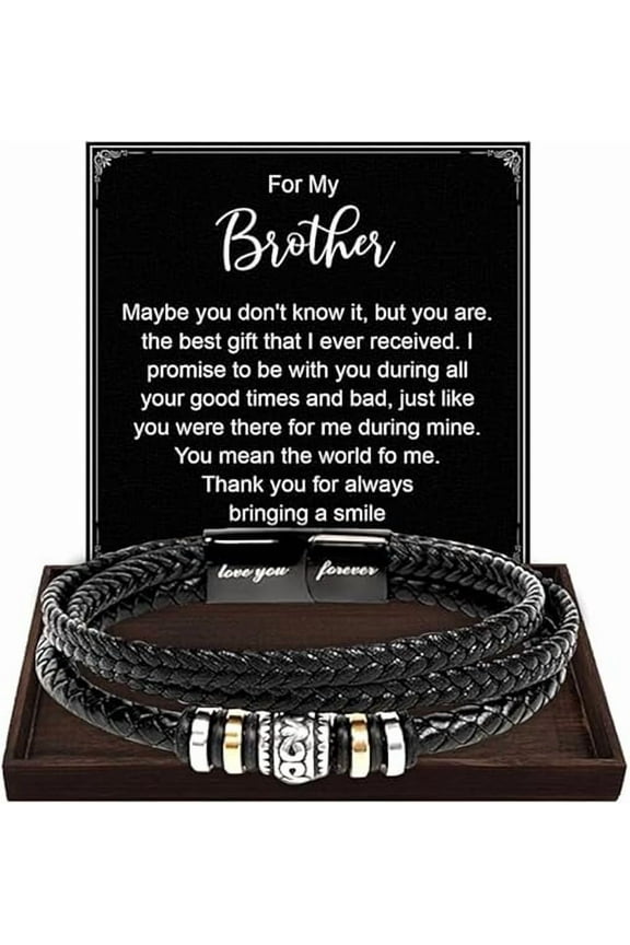 Bracelet for Brother With Message Card and Gift Box, Jewelry for Man, Braided Leather Bracelet for Brother from Sister, To My Brother Bracelet Gift, Christmas Gift for Men