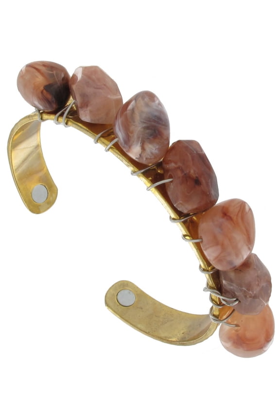 Bracelet Brown Beige Lucite Beaded Cuff Magnetic Ladies Adult Female Women