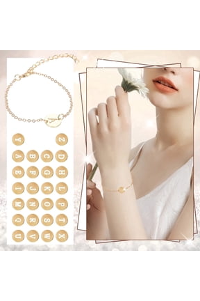 Bracelet Catalog Initial 1 Plated Stainless Steel Letter Charm Delicate Disc Name Bracelet for Women and Girls, 19 cm, Gold W