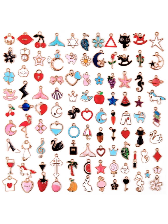 Bracelet Charms for Jewelry Making, Wholesale Bulk Lots Jewelry Making Charms Assorted Gold-Plated Enamel Charms Earring Charms for DIY Necklace Bracelet Making Supplies(100PCS)