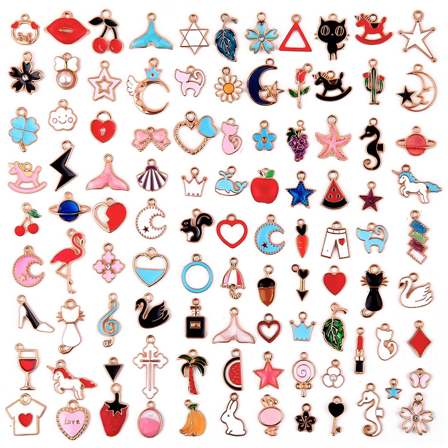 70pcs Enameled Colorful Assorted Charms, Cubic Charms, Bulk Charms,pendants,  Gold Tone Charms, DIY Charms, Cute Charms for Jewelry Making 