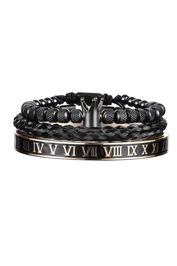 Bracelet Crown Crown Men's Stainless Steel geometric wristband opening and closer bracelet Couple jewelry,Black and crown