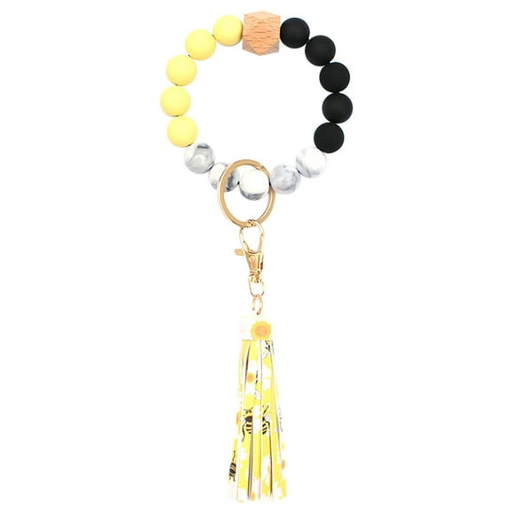 Trendy Silicone Bead Wristlet Keychain - Elastic Bangle Key Ring For Women, Portable Car Keychains In - Stylish &amp; Convenient From Party Favor - Price 2.93