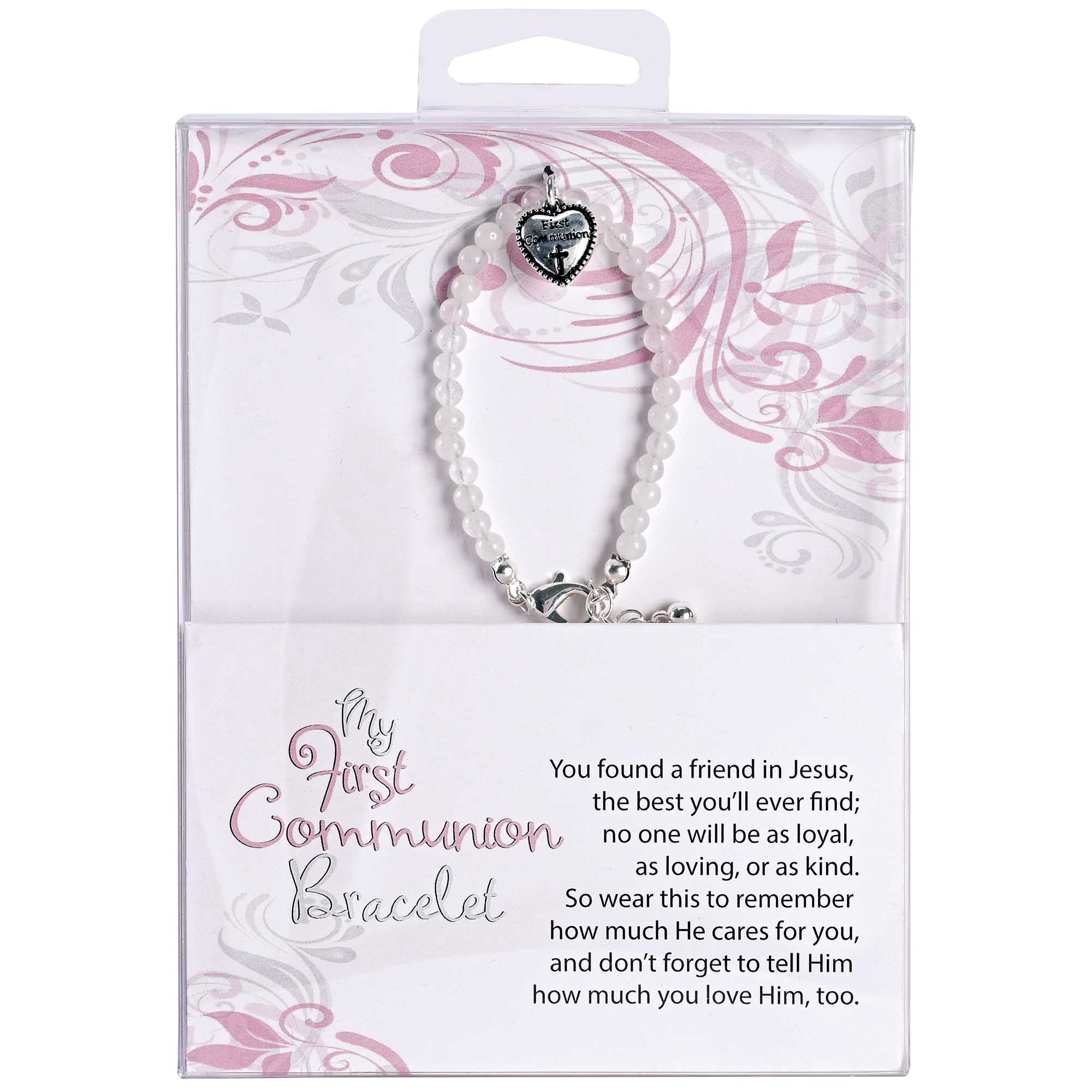 Dicksons 35-8114 My First Communion Heart Charm, White Jade, 6 + 1 Inch, Sodalite Stones Women's Everyday Bracelet,