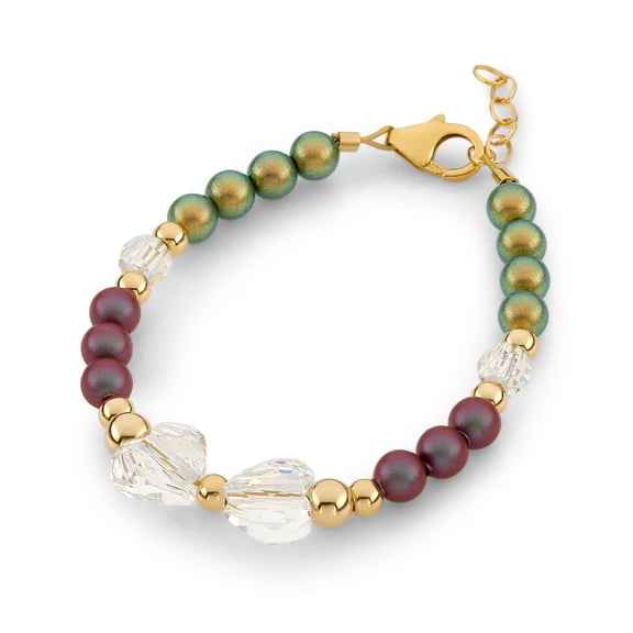 Bracelet For Girl/Child/Baby With Austrian Shaded Pearls, Austrian Heart Crystal, 14kt Gold Filled Beads (B2124-G)
