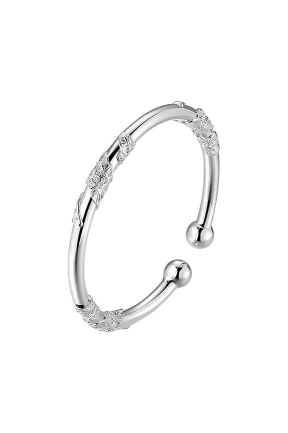 Bracelet Gift Sterling Silver Bangle Bracelet Open Bangles Two Bead Cuff Frosted Silver Bracelet Jewelry,Adjustable Jewelry Bangles Cuff Jewelry for Women Mom Wife Mothers Day Valentine Gift