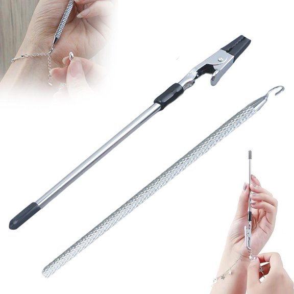 Bracelet Helper Tool Set, Non-Slip Tips Quick Release Fastening Jewelry Clasp Helpers, Bracelet Assist Tool with Hook for Necklace & Bracelet, Fastener Assistant for Arthritis & Elderly - Silver