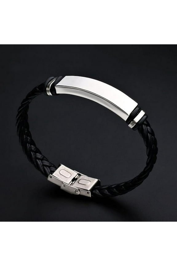 Bracelet Homme Twist Braid Leather Rope Bracelets For Men Stainless Steel Hiphop Rock Fashion Jewelry Accessories