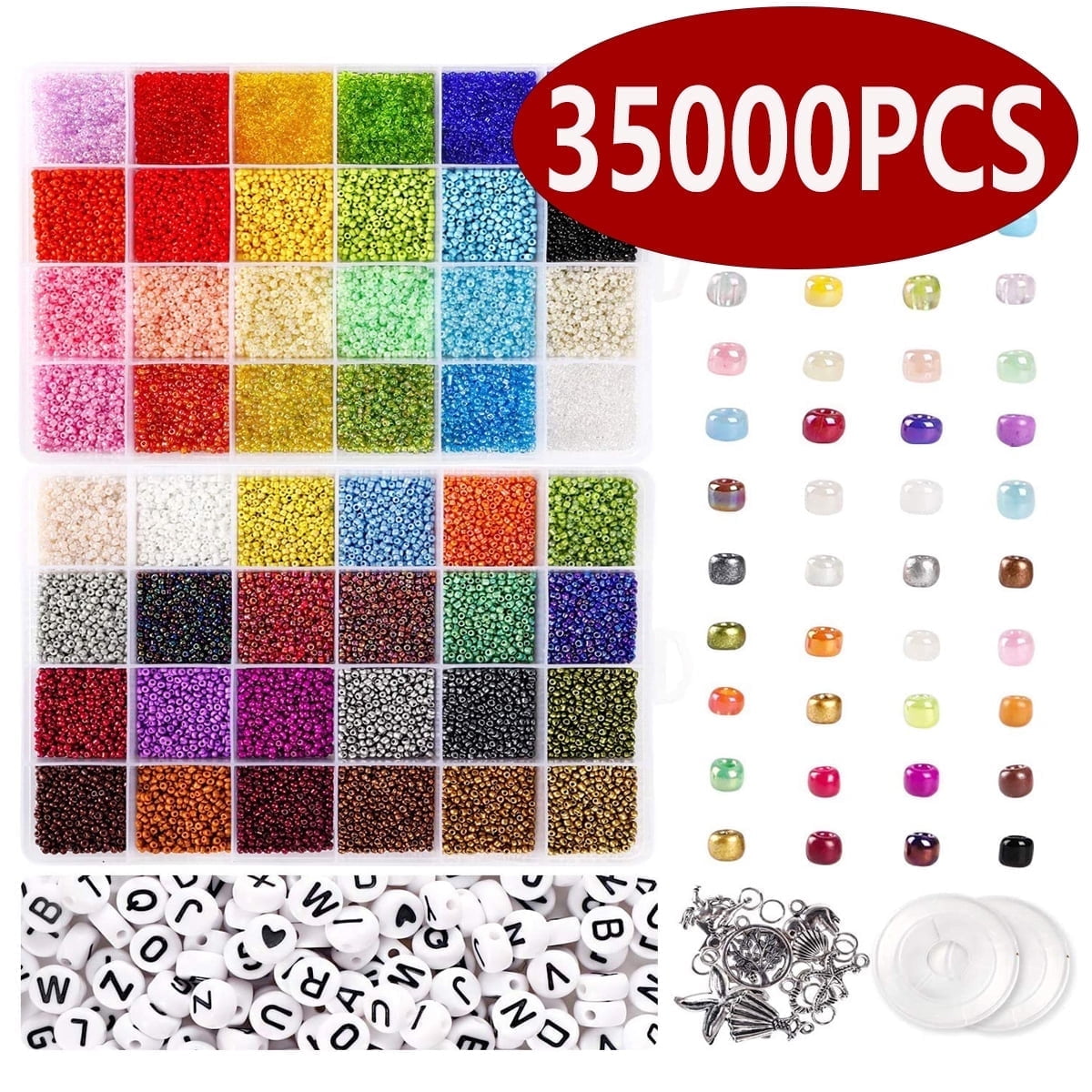 2CFUN Bracelet Making Kit 2mm Craft Beads DIY Craft Jewelry Kit for Bracelets Necklace Jewelry Making for Women 35000pcs