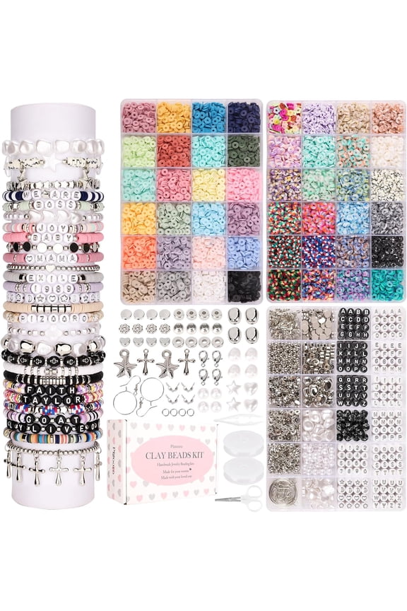 Bracelet Making Kit 3 Boxes,Clay Beads for Jewelry Making,Silver Letter Bead with Cross Charm,Silver Earrings and Elastic String,Friendship Bracelet for Women,Birthday Gifts for Women Girls