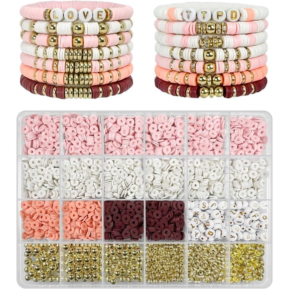 Bracelet Making Kit - 3200Pcs Clay Beads With Gold and Letter Beads for Friendship Bracelets (Cute Pink)