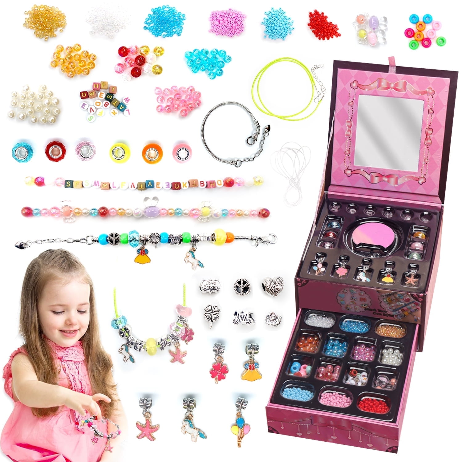 Charm Bracelet Making Kit, Jewelry Girl Toys 5-7, Gifts for 5 6 7 8 9 10 11 12 Year Old Girls Teens Birthday Gift