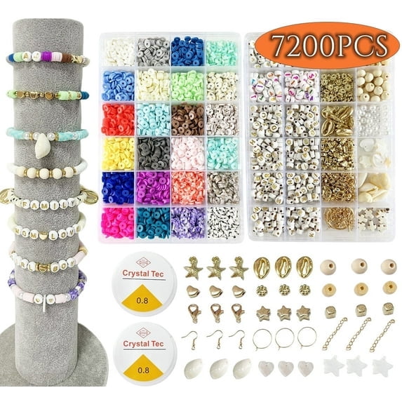 Bracelet Making Kit Clay Beads for Jewelry Making including Letter Beads Bracelet Charms for Adults Crafts for Christmas Birthday Easter Halloween 7200 Pcs