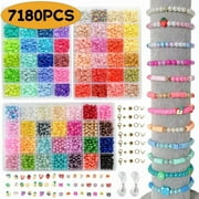 Bracelet Making Kit Flat Beads Pearl Beads for Jewelry Making Kit, 6mm Bead DIY Arts and Crafts Kit Gifts Christmas Birthday 7180Pcs