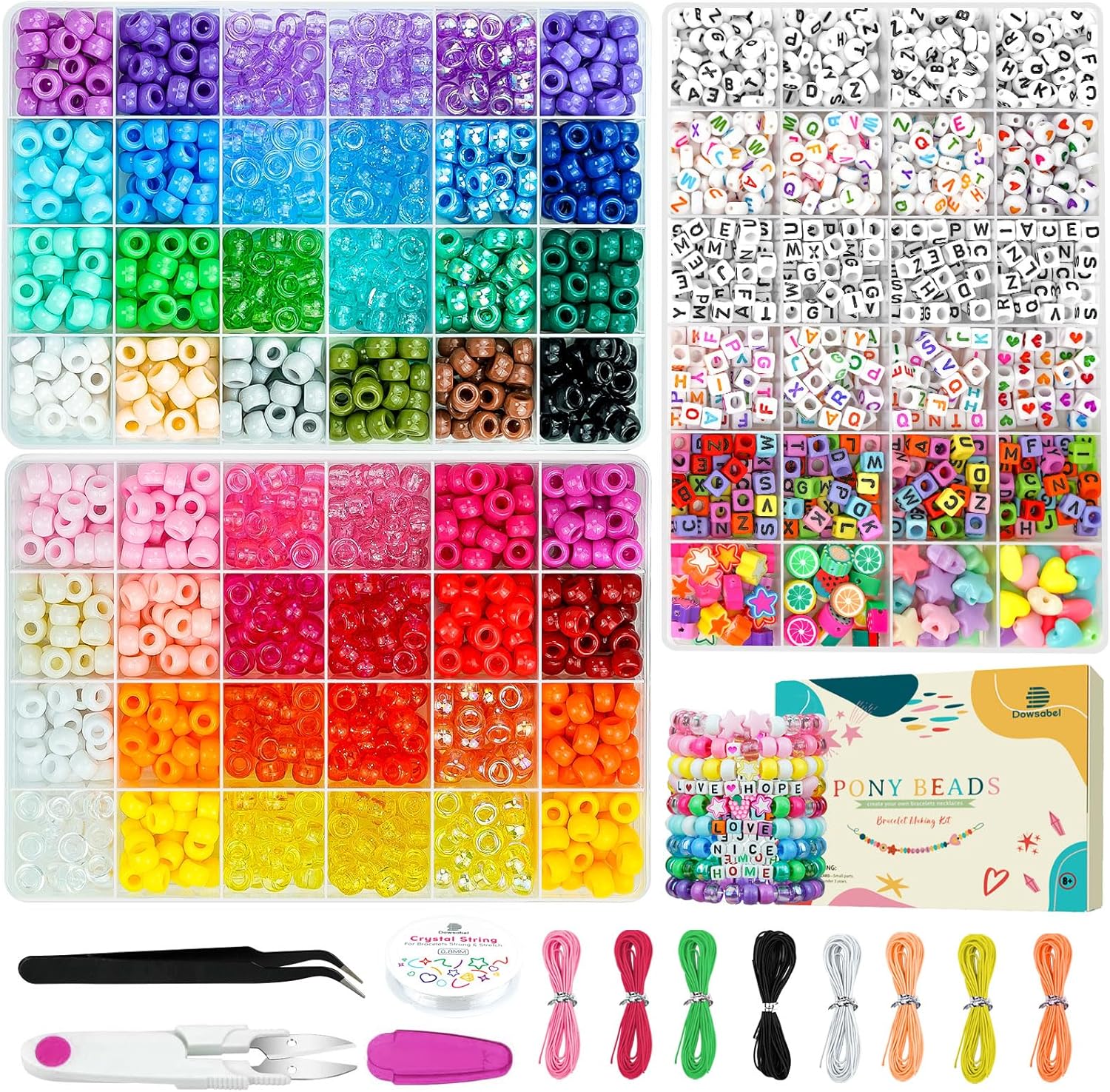 Bracelet Making Kit, Friendship Bracelet Kit 48 Colors Pony Kandi Letter Beads for Jewelry Making, DIY Arts and Crafts Gifts for Girls Age 6-13