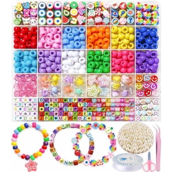 Bead Bracelet Making Kit, Friendship Bracelets Making Beads Kit, Pony Beads  Beads Clay Flower Letter Beads for  Making Kit, DIY Arts and Crafts Gifts for Girls  6 7 8 9 10-12