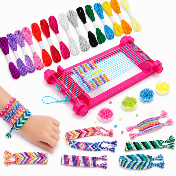 Bracelet Making Kit for Girls, Friendship Bracelet Kit with 16 Colored Threads, DIY Bracelet Maker Craft Set, Birthday Gift for Girls