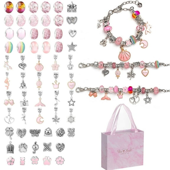 Bracelet Making Kit Jewelry Making Supplies with Beads Pendant DIY Craft Gifts Set for Women, Pink