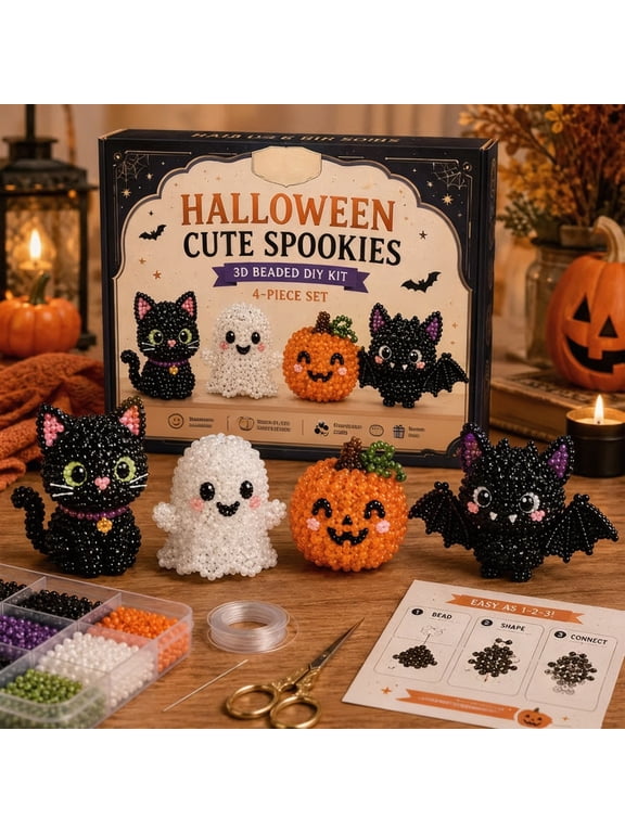 Bracelet Making Kit for Adults, Halloween 3D Beaded Animal Kit with Cute Ghost Pumpkin Beads, DIY Keychain Making Kit for Home Decor Craft Night