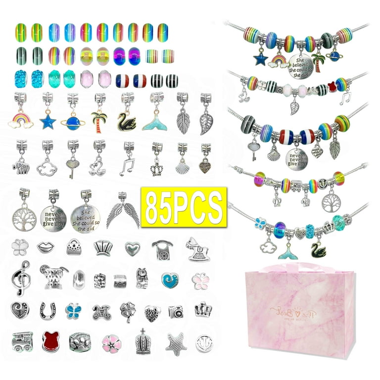 Bracelet Making Kit for Girls, 85PCs Charm Bracelets Kit with Beads,  Jewelry Charms, Bracelets for DIY Craft, Jewelry Gift for Teen Girls