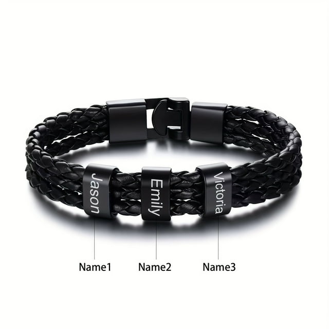 Bracelet For Men, Customized Stainless Steel Bracelet, Personalized With 1-7 Names, Gift For Dad, Grandpa, Uncle, Husband, Son, Father's Day Gifts,3 Names