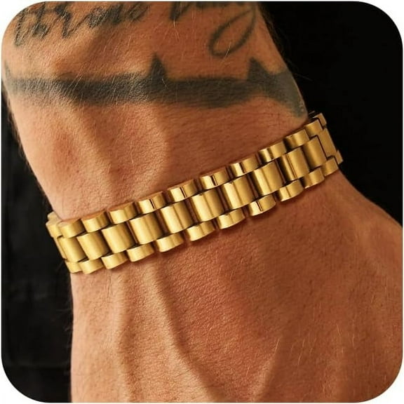 Bracelet for Men, Dainty Sterling Silver/14K Gold Plated Bracelet Non Tanish Christian Men's Bracelet Hand Chain Bracelet Chain Link Bracelet Simple Watch Band Design Dad Gifts