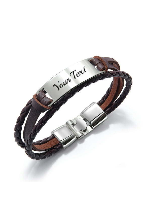 Bracelet for Men, Personalized Braided Bracelet Mens Wristband, Laser Engraved Your Text, Gift for Him Dad Husband Boyfriend Birthday Father's Day Anniversary