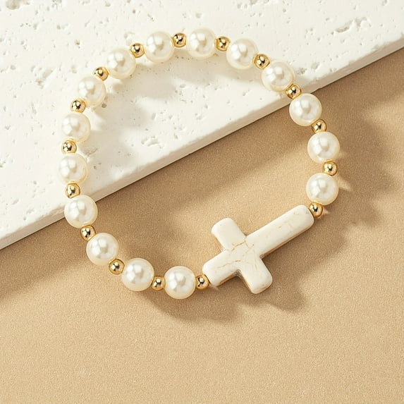 Bracelet Natural Stone Cross Pearl