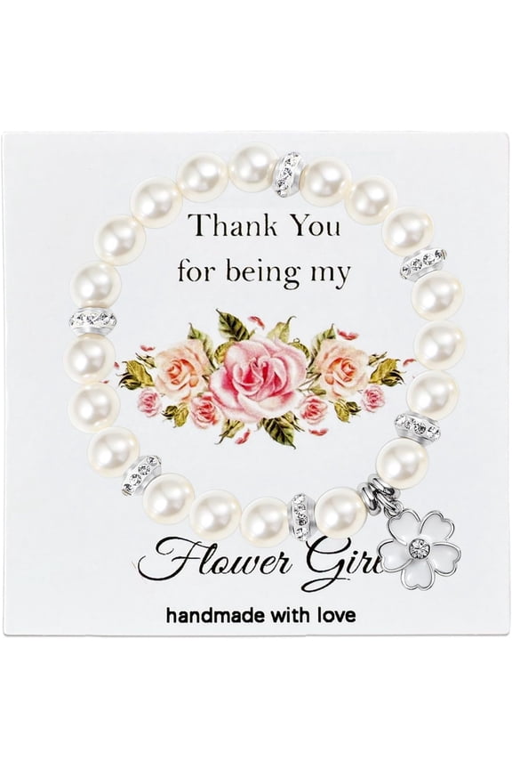 Bracelet Proposal Flower Wedding,Teacher Thanksgiving Gifts,Flower Pendants and Pearl Bracelets for Wife Mother Daughter Packaged in Wedding Gift Boxes