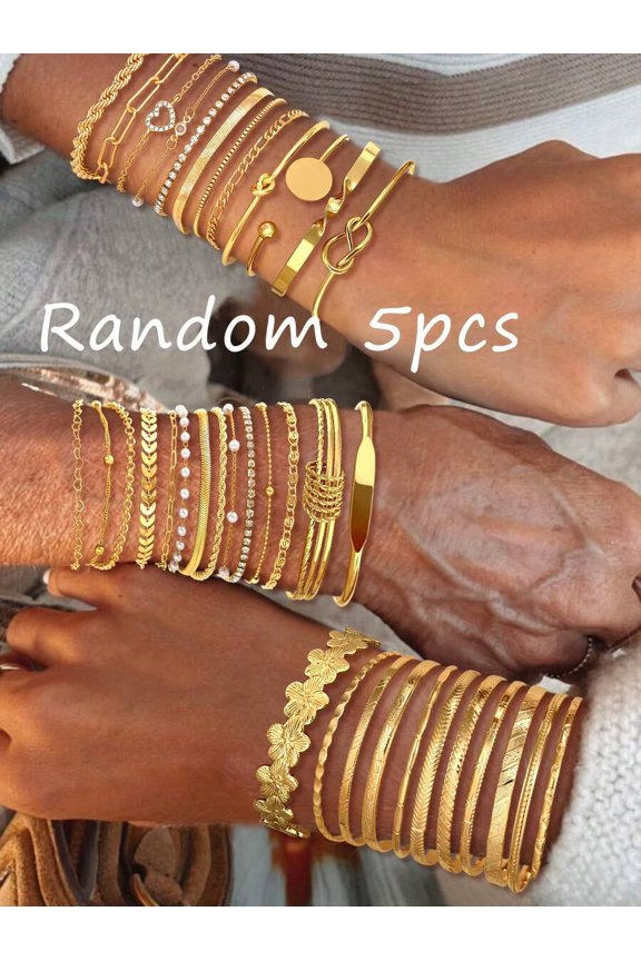 Bracelet Set With Daisies Hearts Pearls Rhinestones Random 5 Pieces